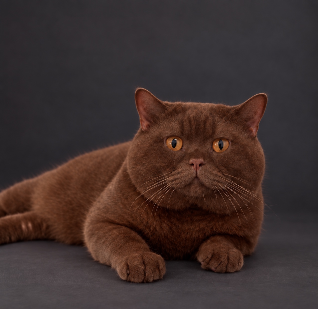 Chocolate British Shorthair with amber eyes